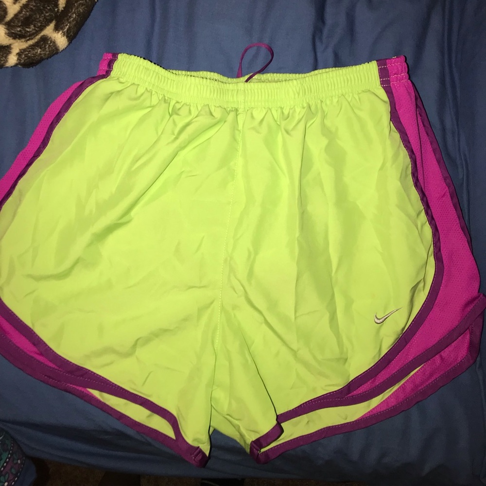 Neon green with purple nike shorts